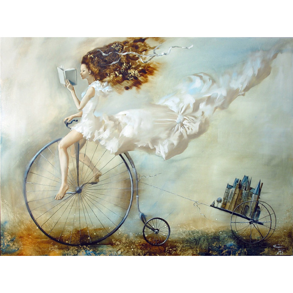 Πίνακας Κορίτσι σε Ποδήλατο & Κάστρο ⭐