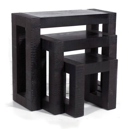 Artekko Enaip Βοηθητικό Ξύλινο Τραπέζι Σαλονιού με Δέρμα Σετ/3 (80x32x72)cm ARTEKKO 721-1009