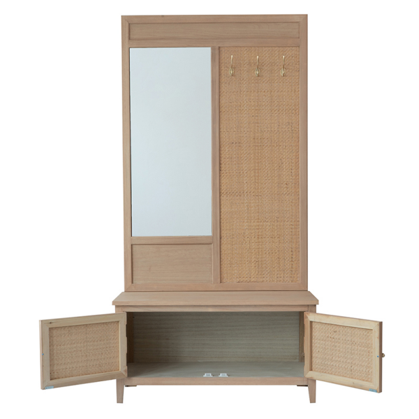 Artekko Cabinet Έπιπλο Εισόδου με Ρατάν Ντουλάπι και Καθρέπτη Ξύλο/Ψάθα Μπεζ (92χ46χ181)cm