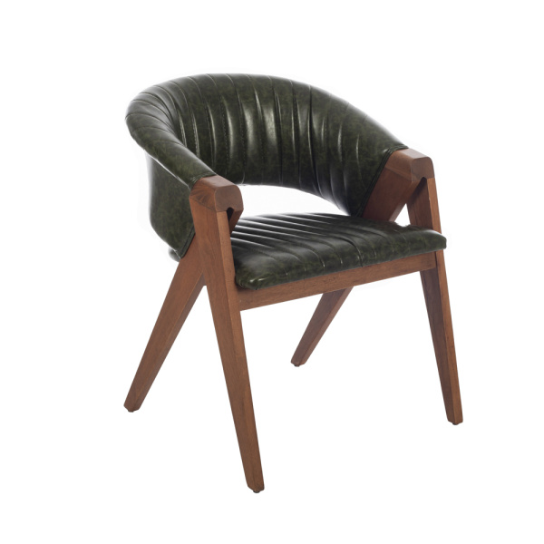Artekko Volk Plus Καρέκλα με Καρυδί Ξύλινο Σκελετό και Πράσινο Τεχνόδερμα (60x65x78)cm