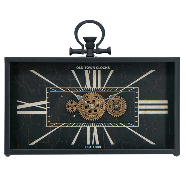 Artekko Gears Ρολόι Επιτραπέζιο με Μηχανισμό Μέταλλο/Γυαλί Μαύρο/Λευκό (45x8x33)cm